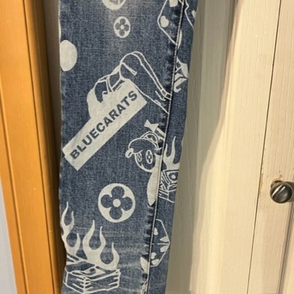 Rare Bluecarats Men's Denim Jeans 5 pocket  Royalty and Honor Size 33  Printed - Picture 3 of 12